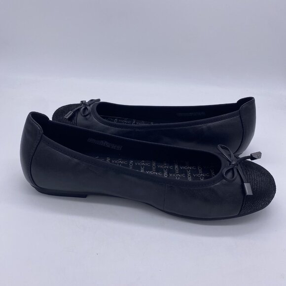 Vionic Minna Ballet Flats 9 Wide NO INSOLES Black Leather Croc Cap Toe Bow Shoes - Picture 8 of 11